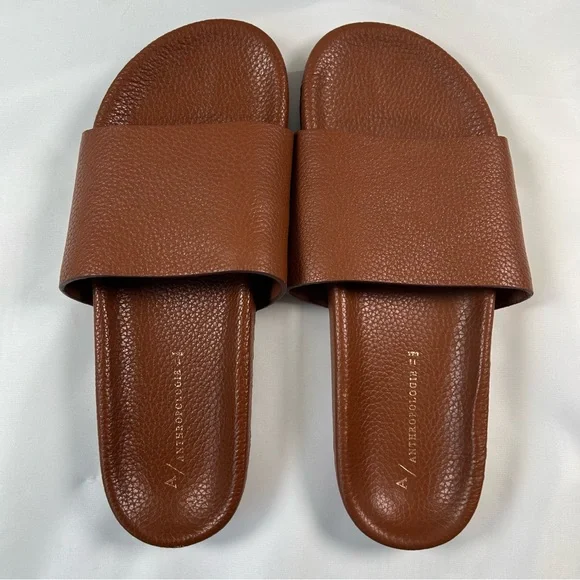 Anthropologie Pebbled Brown Leather Kimbra Slide Sandals Women's Size 11 - Picture 1 of 9